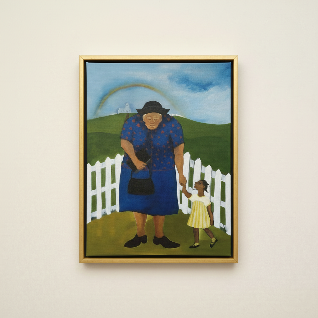 Goin' to Church — Framed Canvas Print, Gold