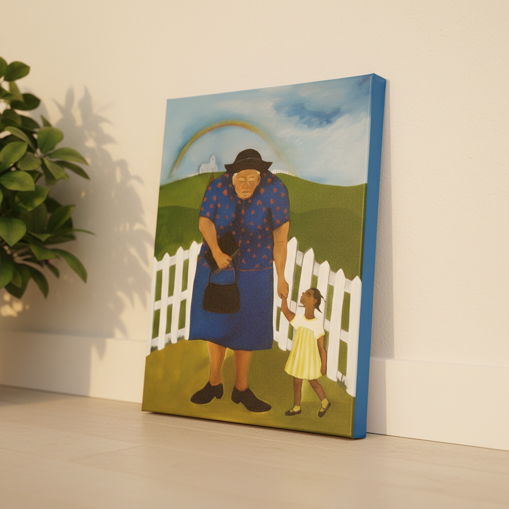 Goin to Church canvas print low angle lean with plant — Black spiritual canvas wall art