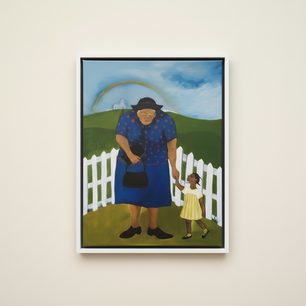 Goin' to Church — Framed Canvas Print, White