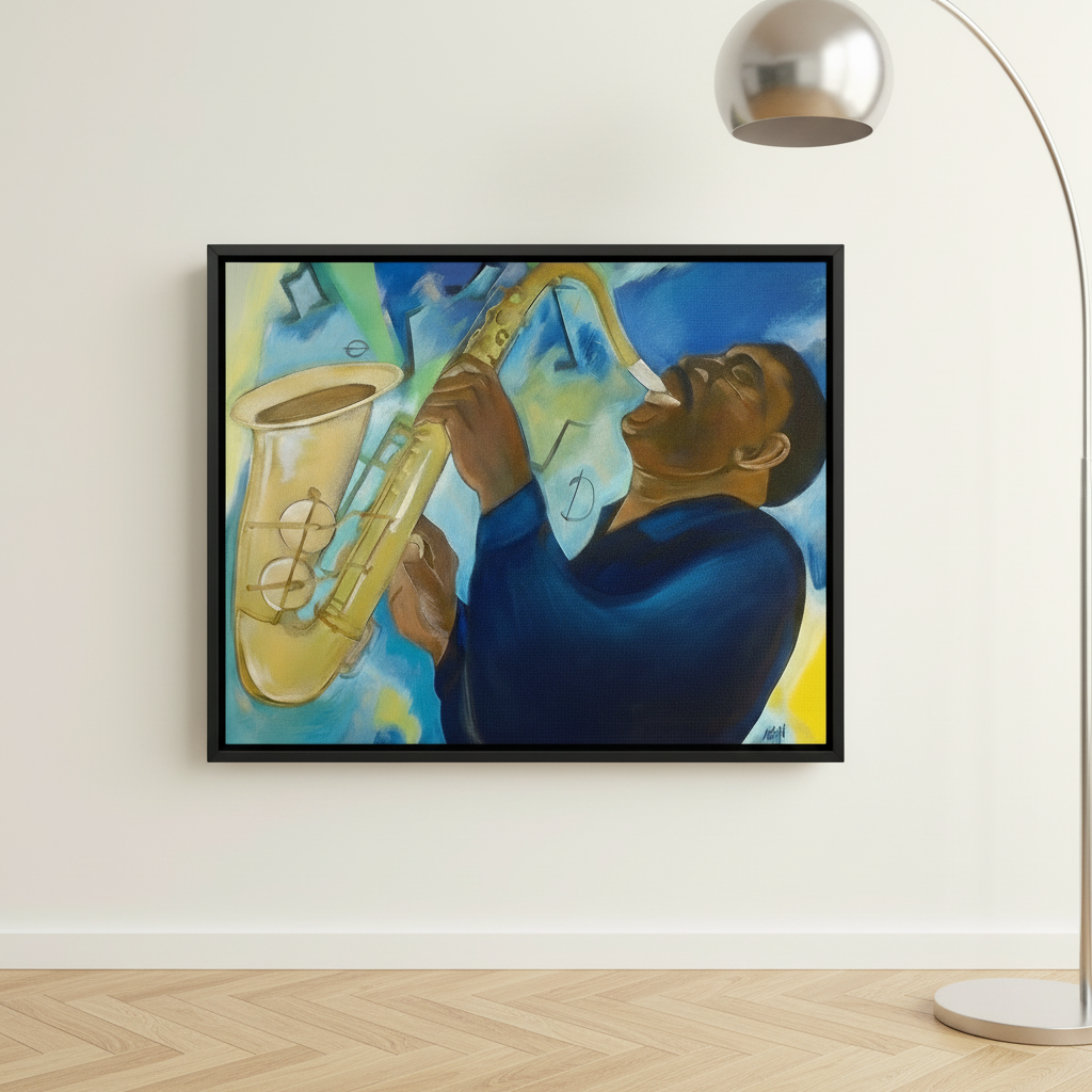Black Saxophonist Framed Canvas Wall Art | African American Decor