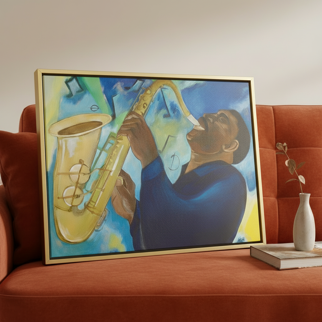 Black Saxophonist Framed Canvas Wall Art | African American Decor