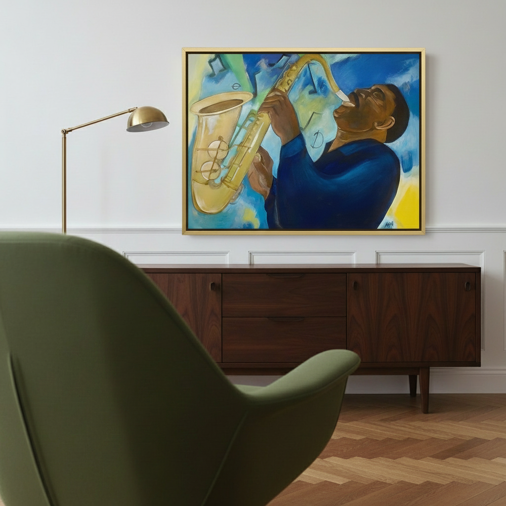 Black Saxophonist Framed Canvas Wall Art | African American Decor