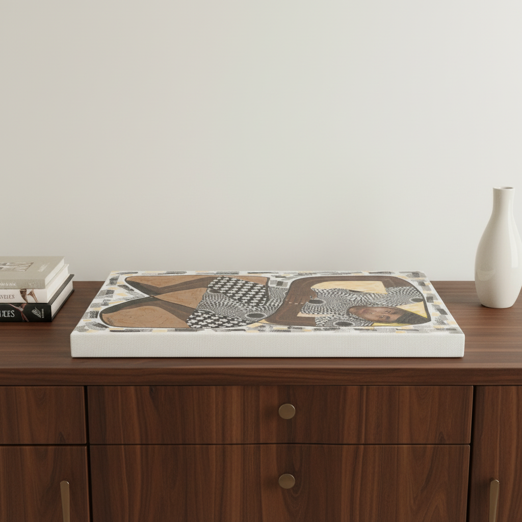 How Low Can You Go canvas print flat on sideboard overhead with books — Caribbean dance art