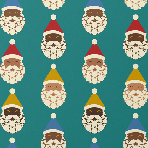 Black Santa Crew wrapping paper, Teal