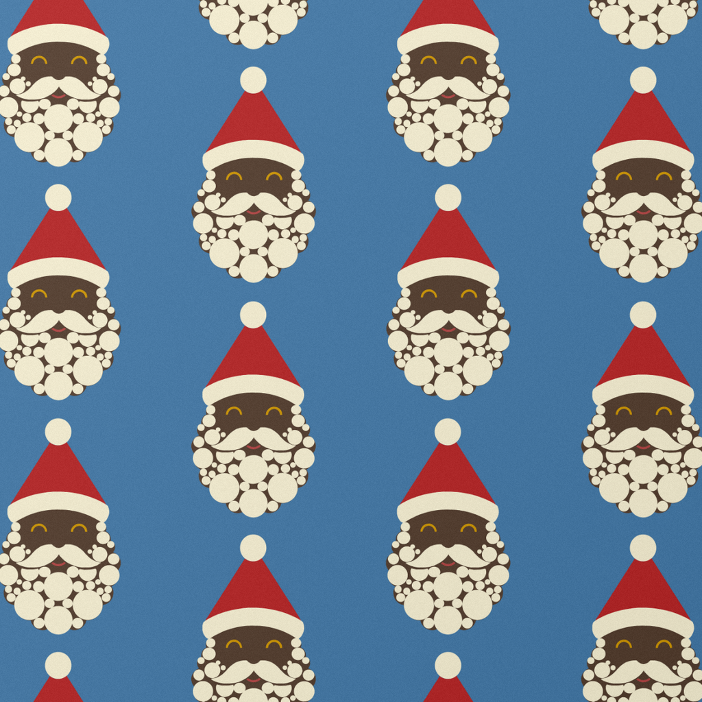 Black Santa wrapping paper, Blue