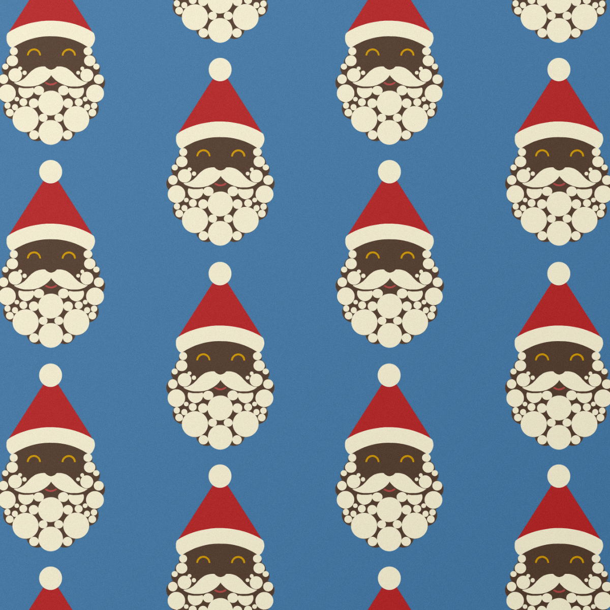 Black Santa wrapping paper, Blue