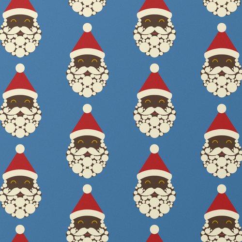 Black Santa wrapping paper, Blue