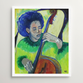 In Tune giclee print — full artwork image of Black bassist in colorful soulful jazz art on cotton paper
