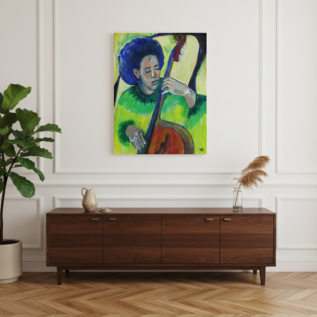Black Bass Player Canvas Wall Art | African American Decor