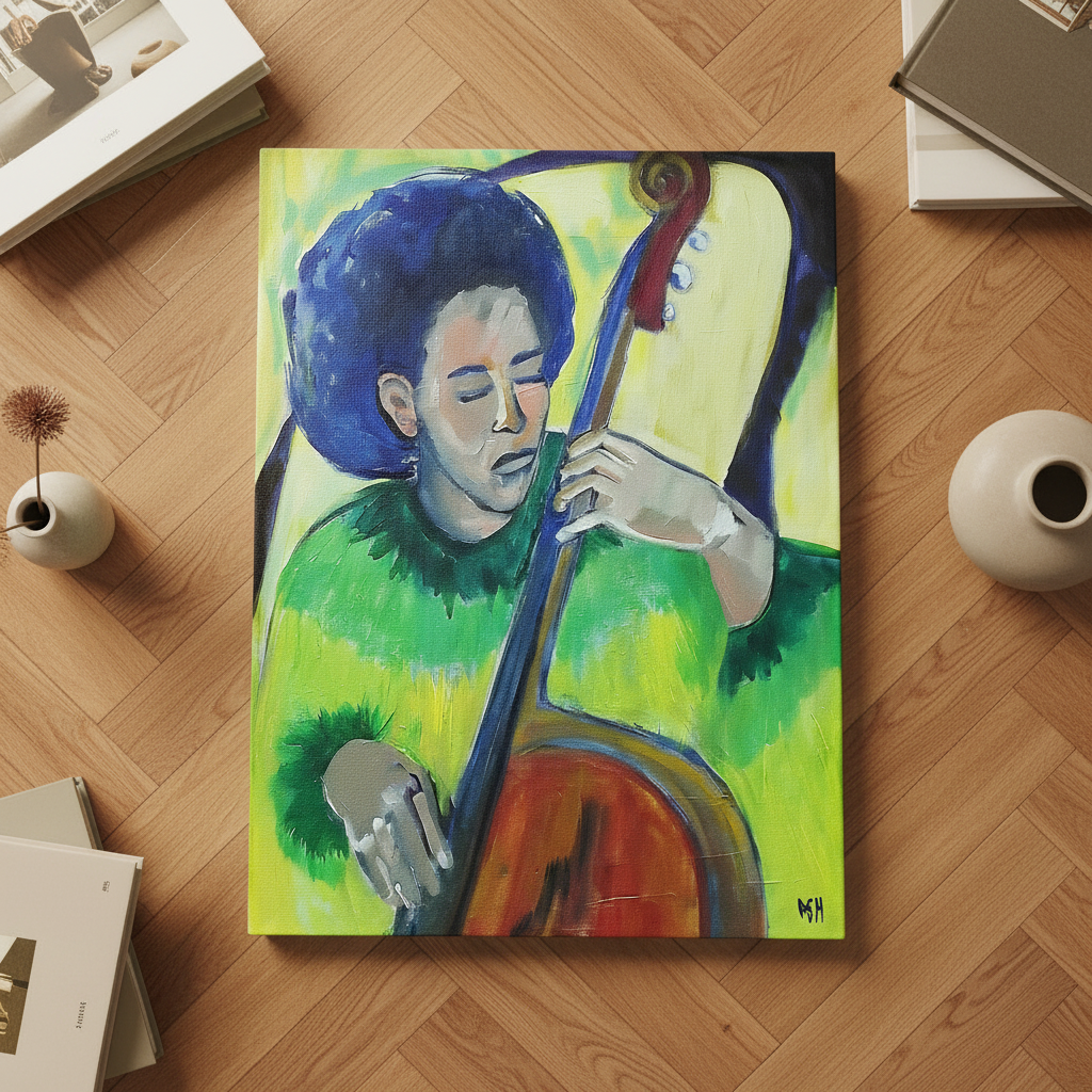 Black Bass Player Canvas Wall Art | African American Decor