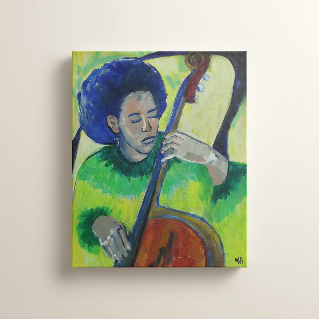 Black Bass Player Canvas Wall Art | African American Decor