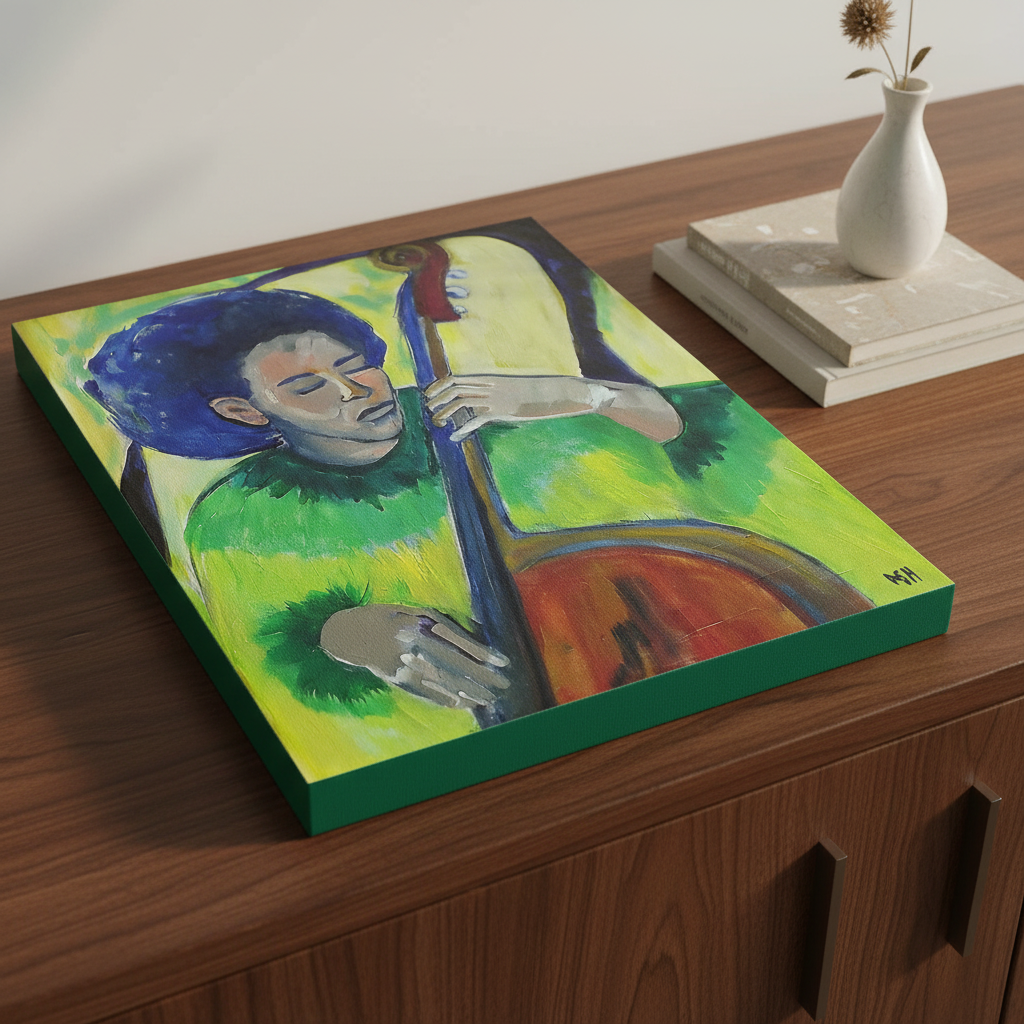 Black Bass Player Canvas Wall Art | African American Decor