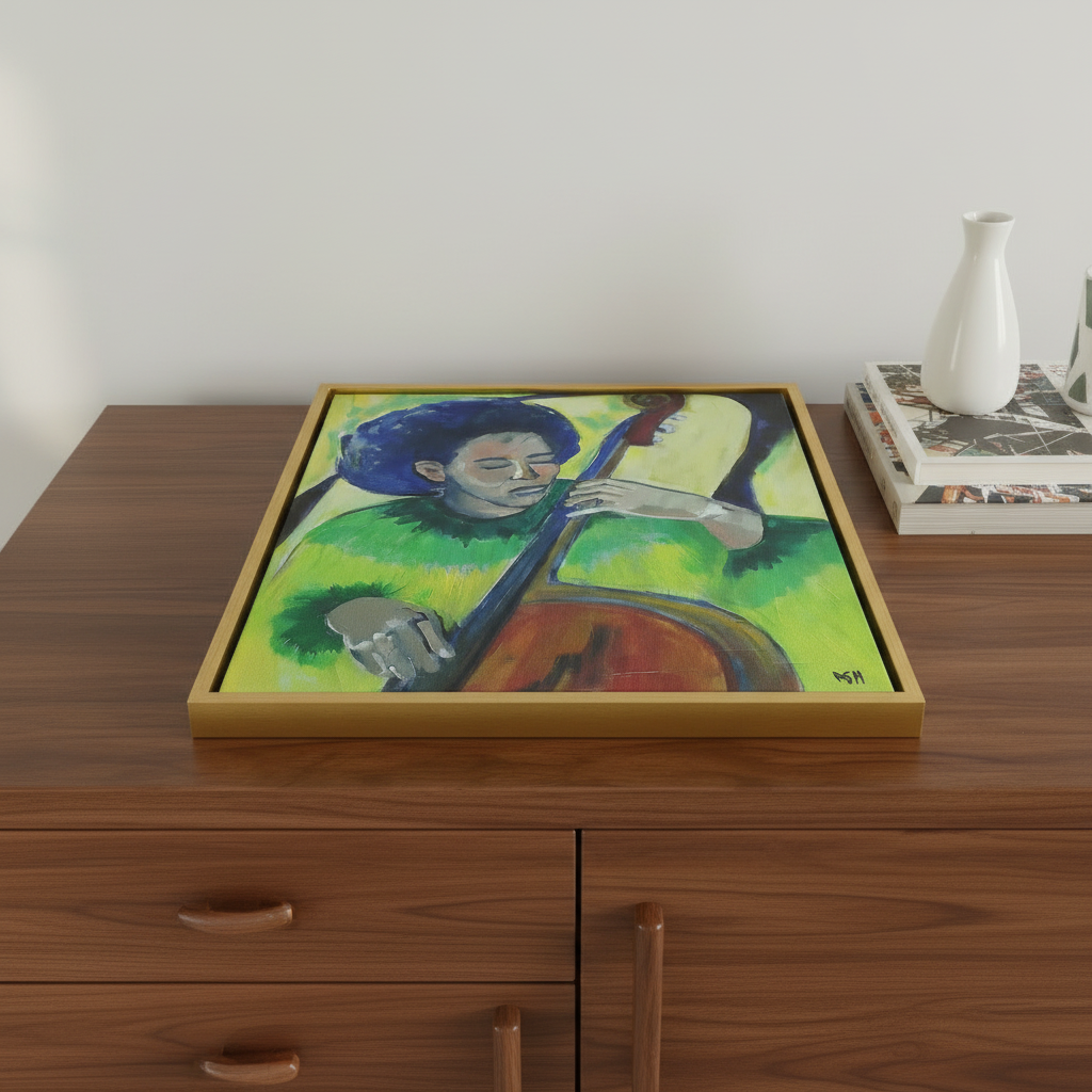 Black Bass Player Framed Canvas Wall Art | African American Decor