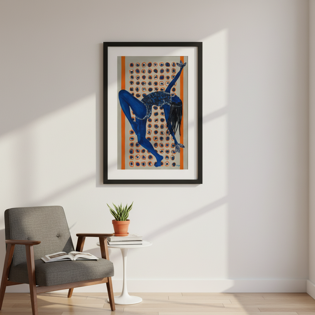Black Woman Indigo Wall Art | Framed Afrocentric Decor