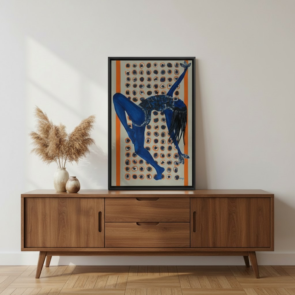 Black Woman Indigo Framed Canvas Wall Art | Home Decor