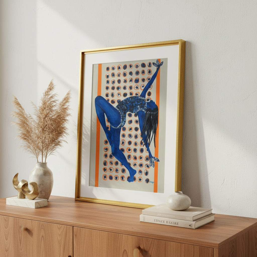 Black Woman Indigo Wall Art | Framed Afrocentric Decor