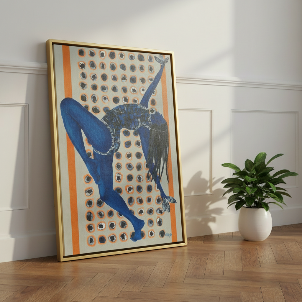 Black Woman Indigo Framed Canvas Wall Art | Home Decor