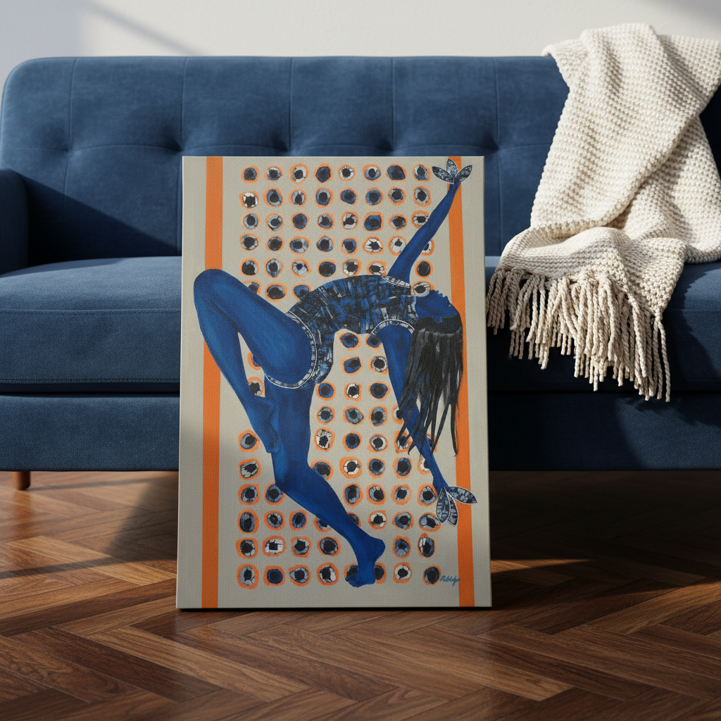 Black Woman Indigo Canvas Wall Art | Afrocentric Home Decor