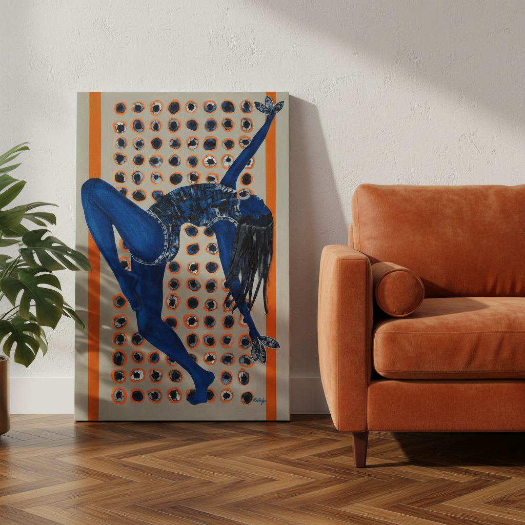 Black Woman Indigo Canvas Wall Art | Afrocentric Home Decor