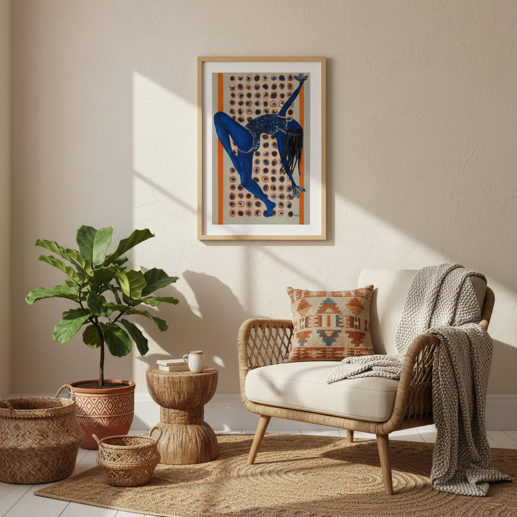 Black Woman Indigo Wall Art | Framed Afrocentric Decor