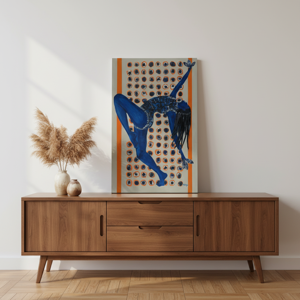 Black Woman Indigo Canvas Wall Art | Afrocentric Home Decor