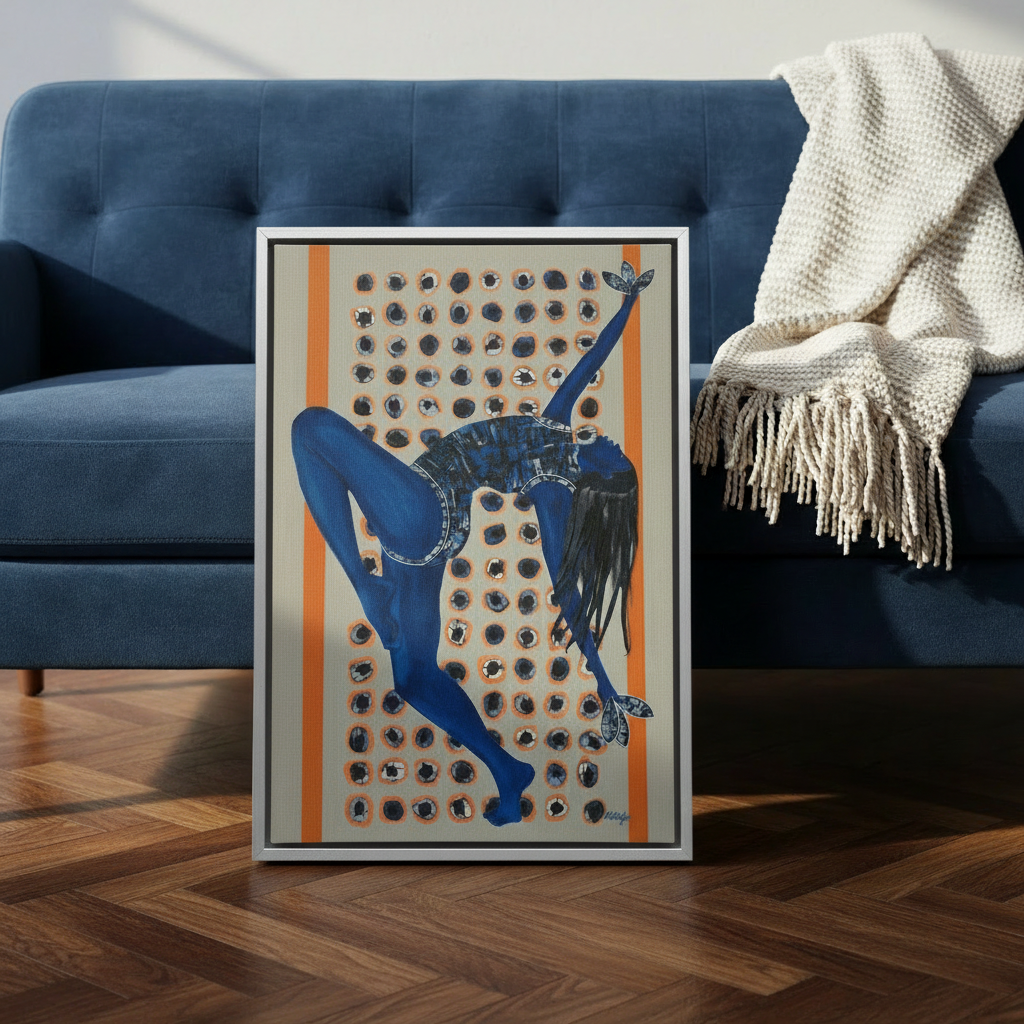 Black Woman Indigo Framed Canvas Wall Art | Home Decor