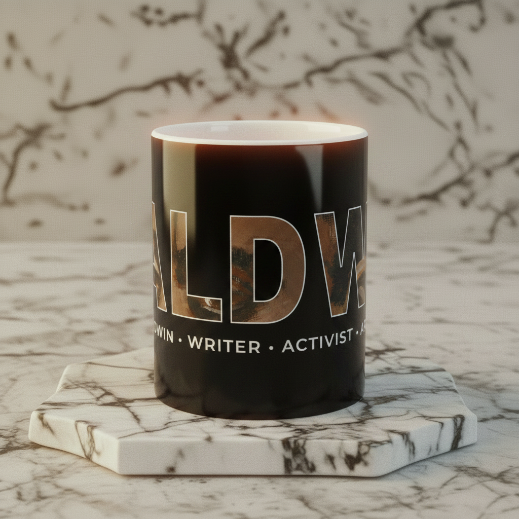 James Baldwin mug on white marble riser background — The Baldwin Set — Art Is Power Vol. I | Inkwell Fine Art Prints