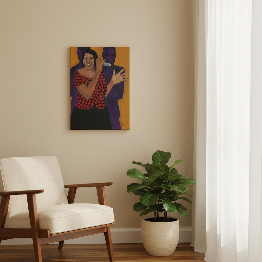 Jazz Singer canvas print dynamic layered room wall shot — Black jazz vocalist wall art