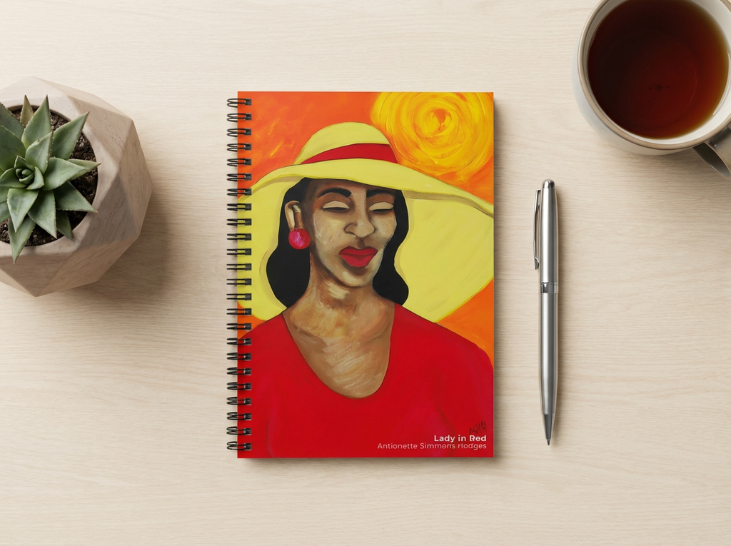 Lady in Red Spiral Notebook | Woman in Wide Hat Illustration, Ruled Journal