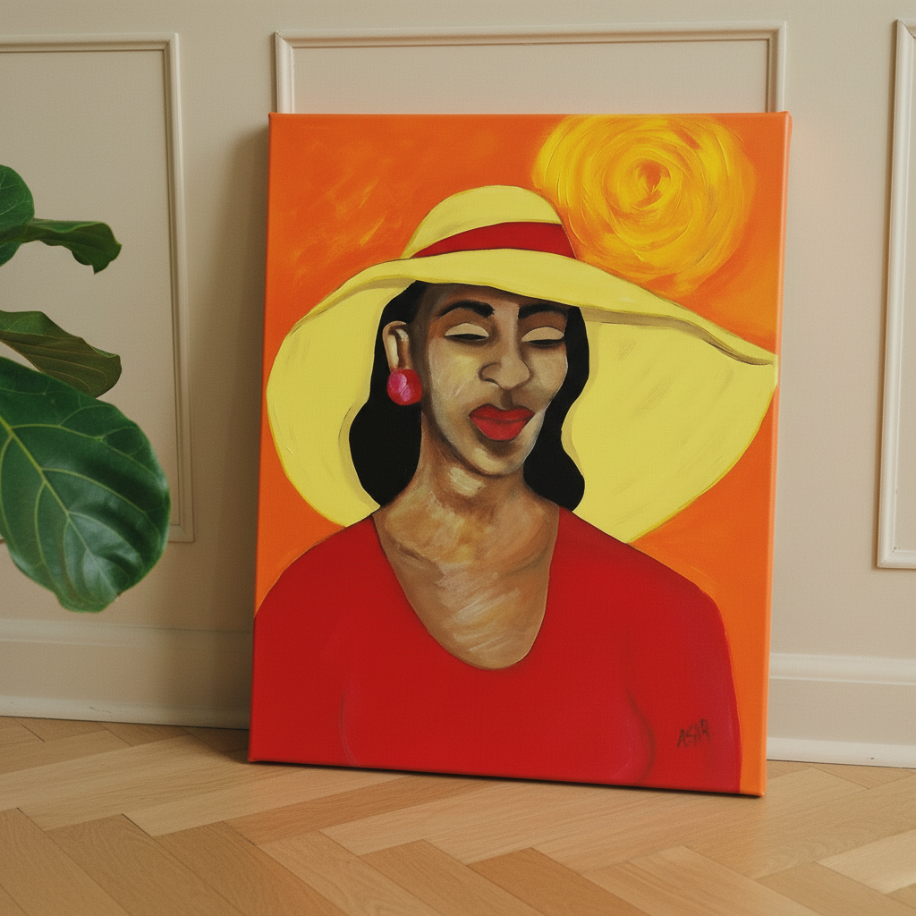 Black Woman Canvas Wall Art (Church Hat) | African American Home Decor