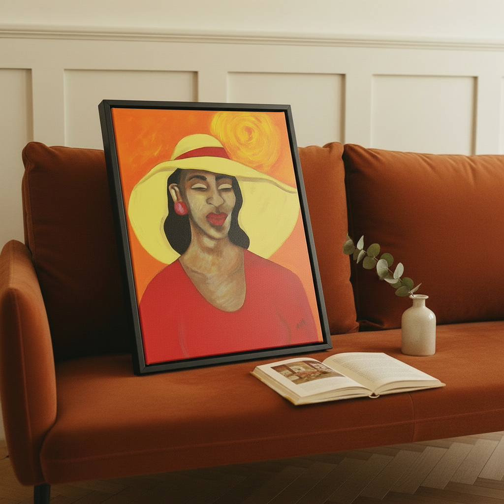 Black Woman Framed Canvas Wall Art (Church Hat) | African American Home Decor