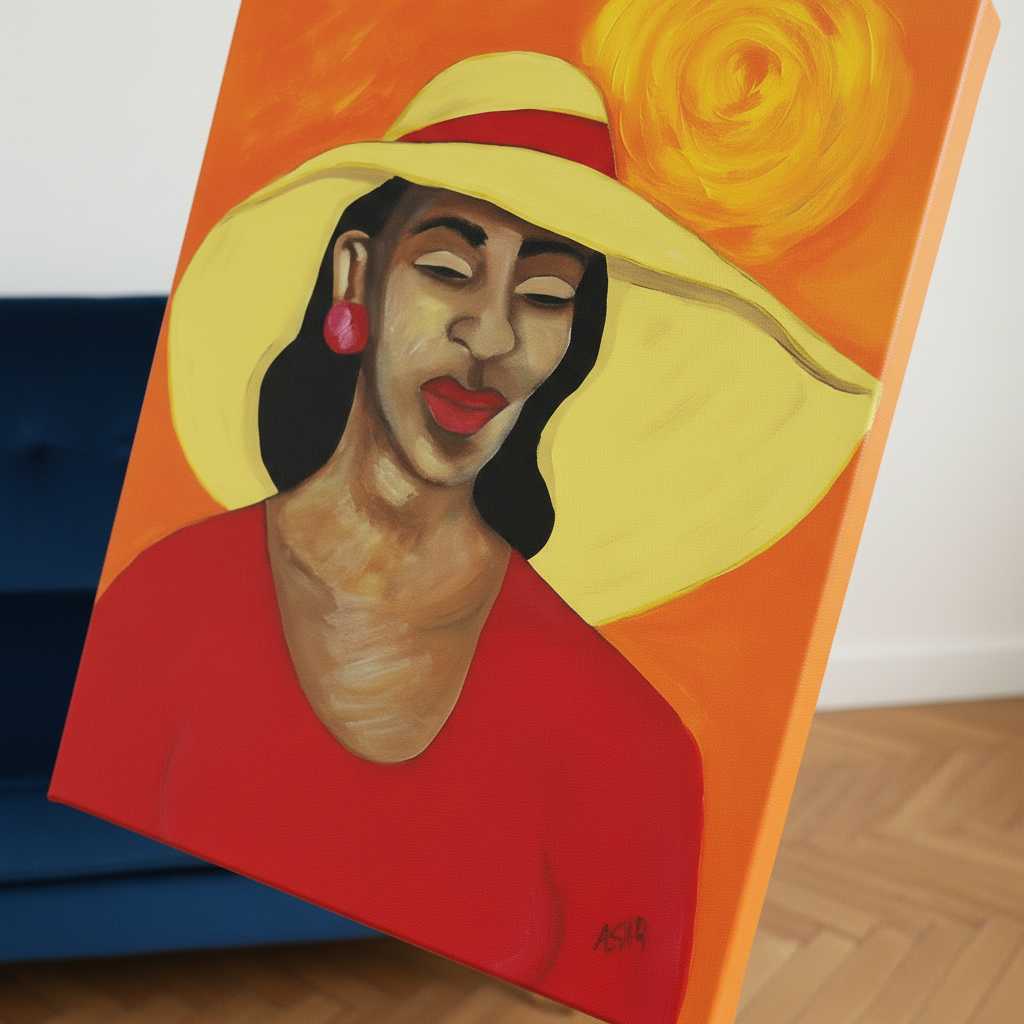 Black Woman Canvas Wall Art (Church Hat) | African American Home Decor