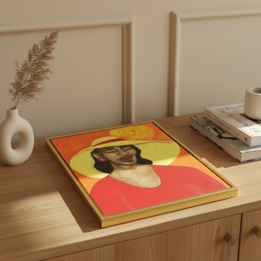 Black Woman Framed Canvas Wall Art (Church Hat) | African American Home Decor