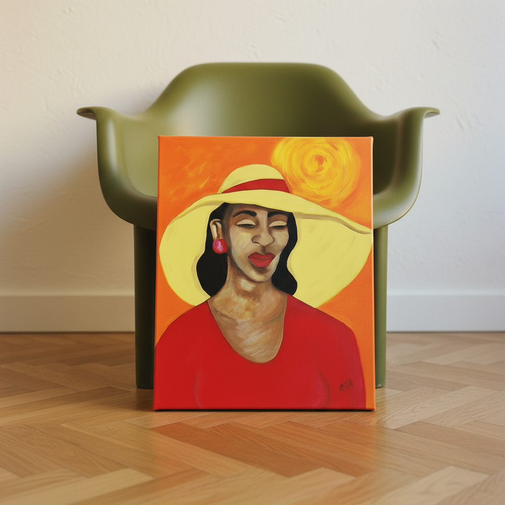 Black Woman Canvas Wall Art (Church Hat) | African American Home Decor