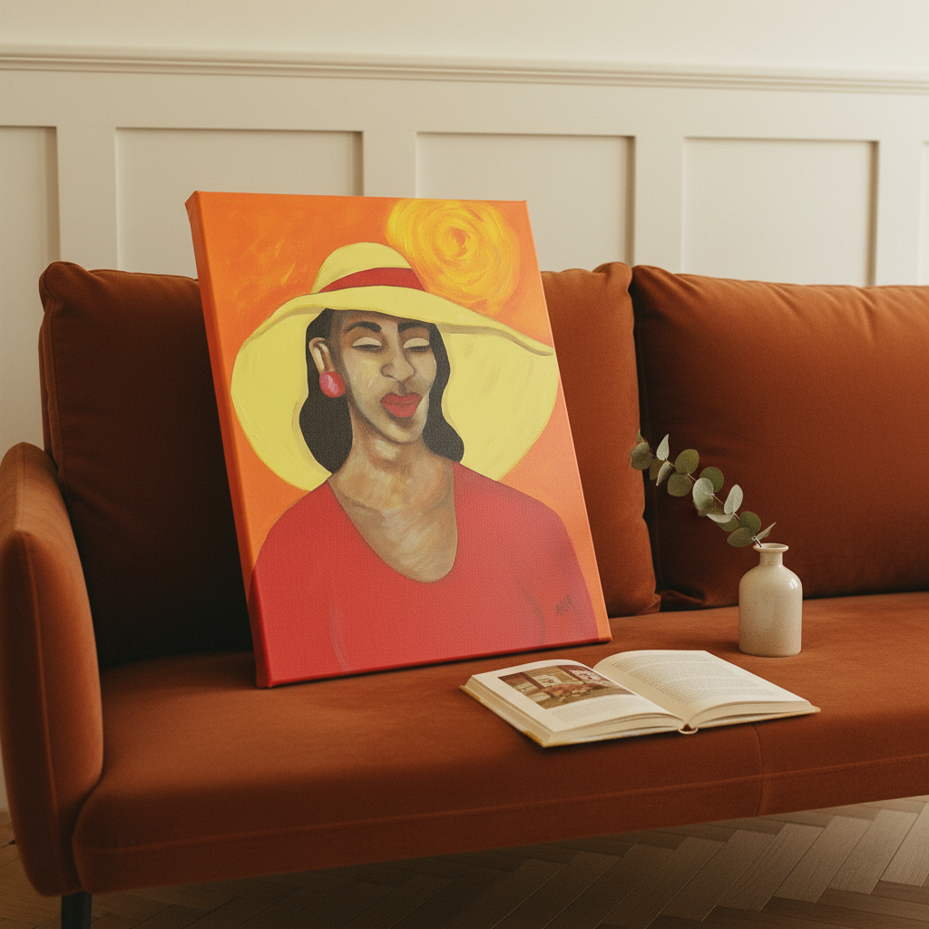 Black Woman Canvas Wall Art (Church Hat) | African American Home Decor