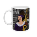 Battle of the Jazz Bands 11oz mug left side view — charcoal colorway Black art jazz ceramic coffee cup