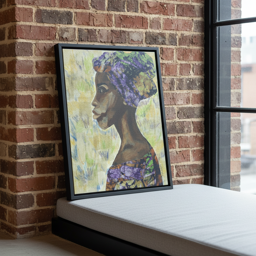 Nyanda African woman art print close-up in modern loft nook