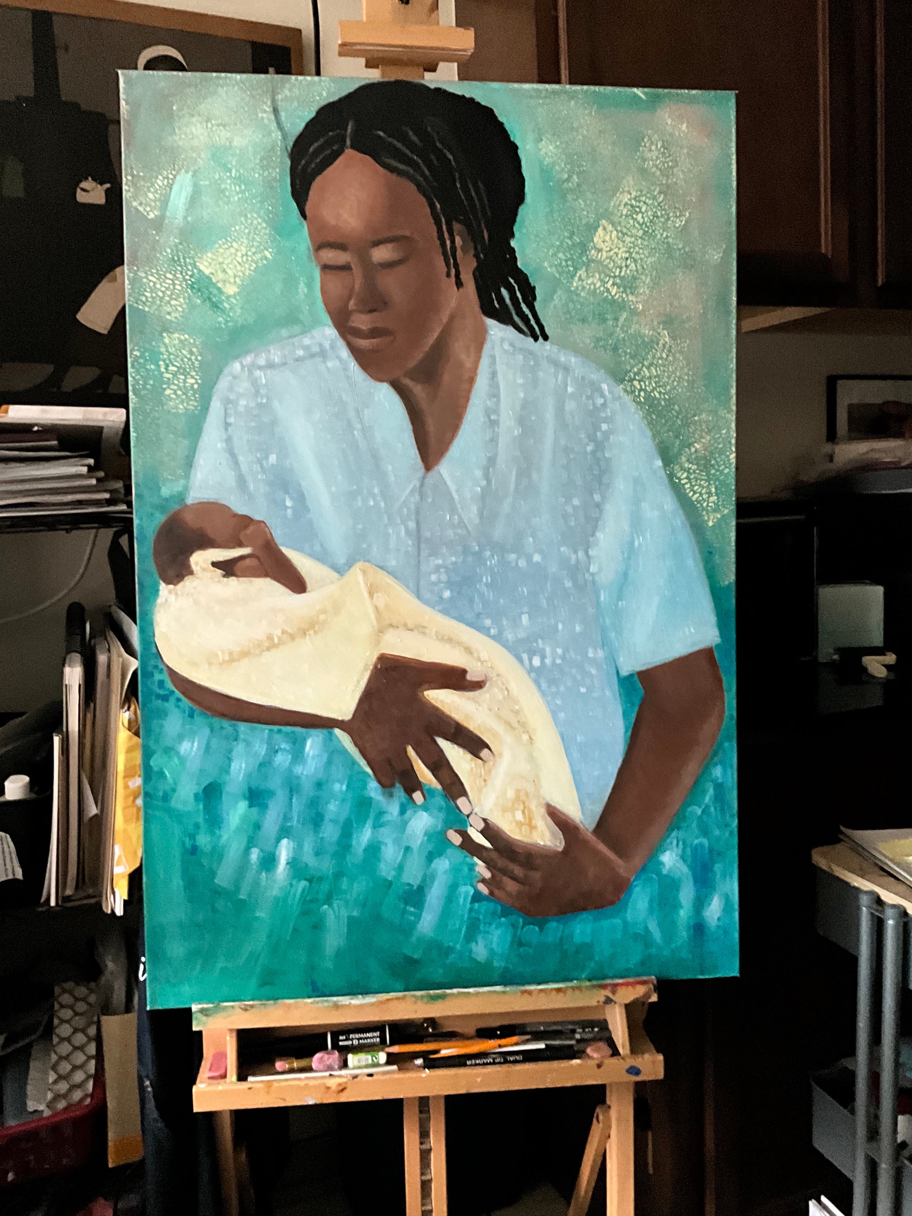 Loving Arms | Original Acrylic Painting |Portrait of Black Motherhood