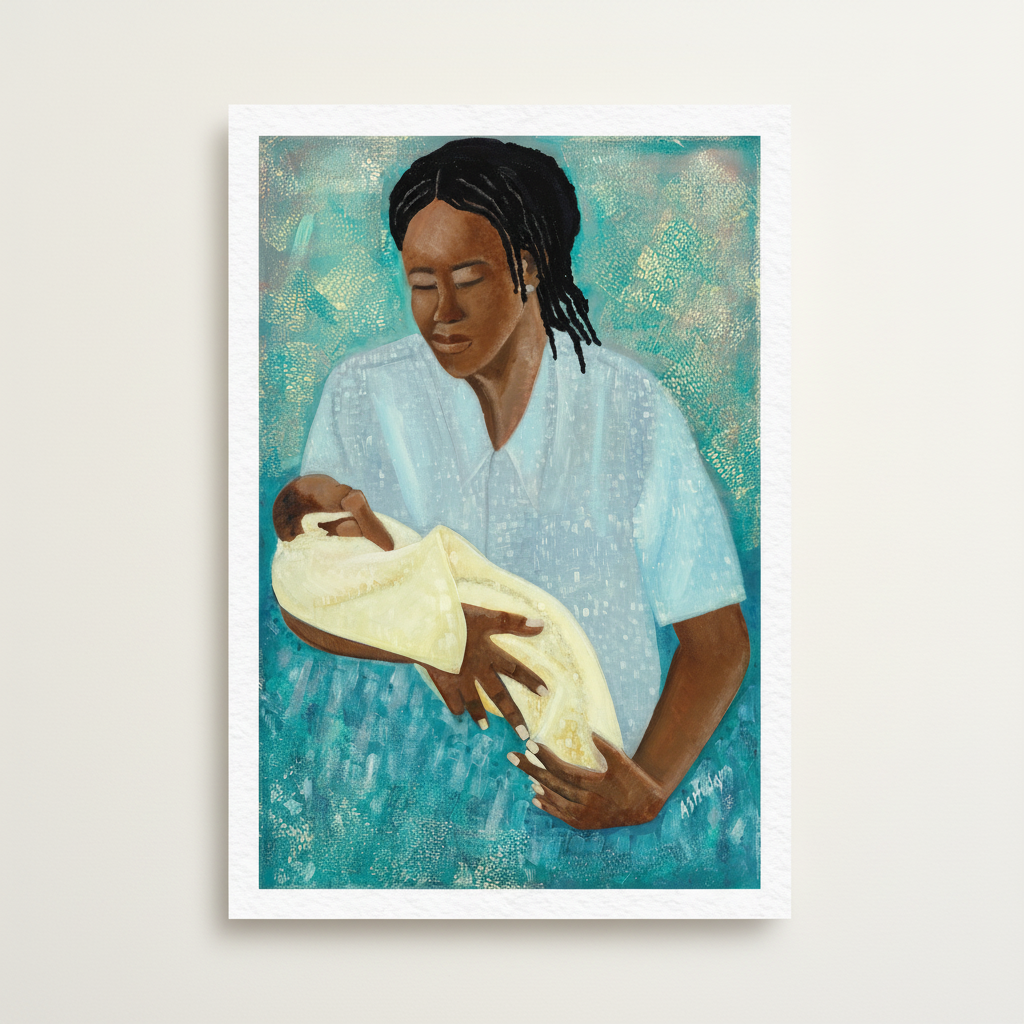 Black Mother and Baby Art | Maternal Love Wall Art - Loving Arms Fine Art Print