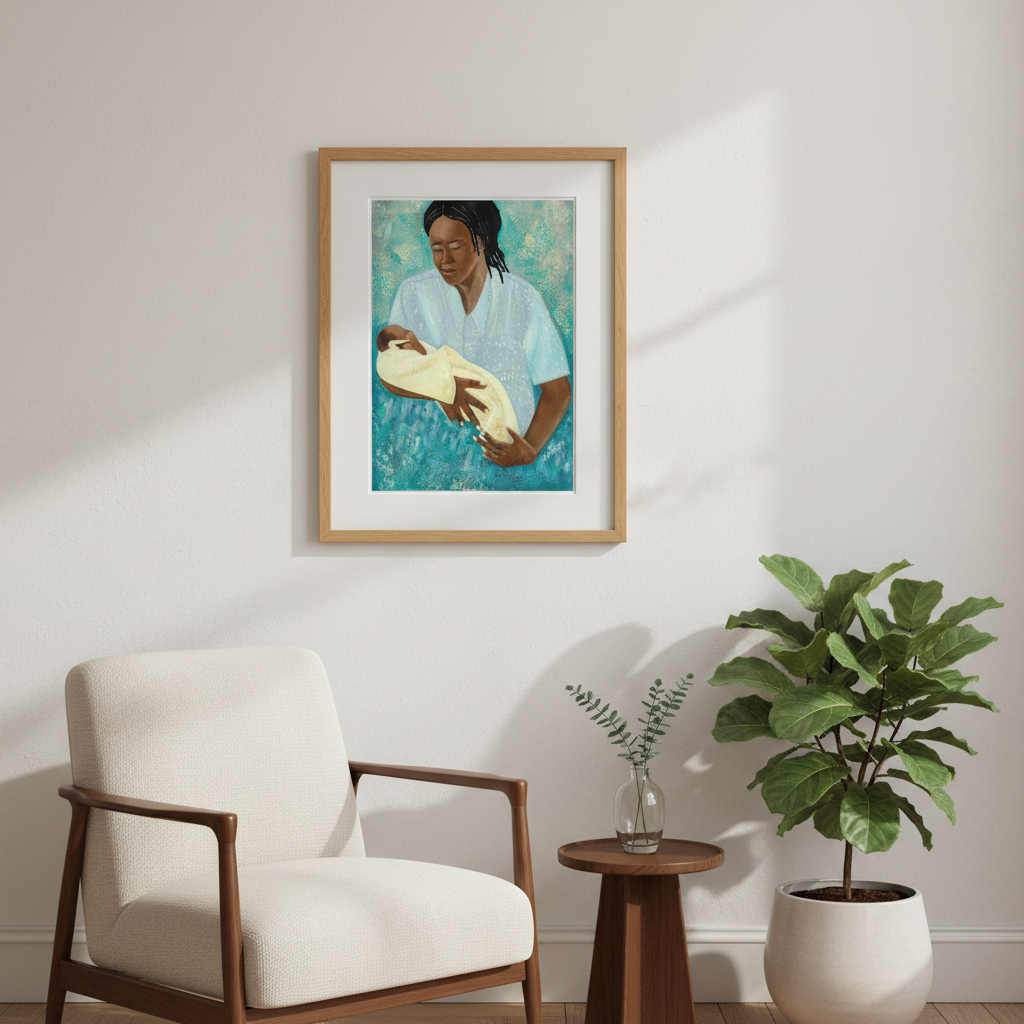 Black Mother and Baby Art | Maternal Love Wall Art - Loving Arms Fine Art Print