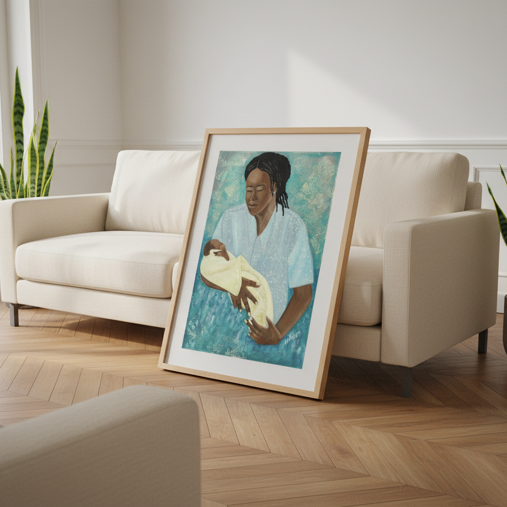 Black Mother and Baby Art | Maternal Love Wall Art - Loving Arms Fine Art Print