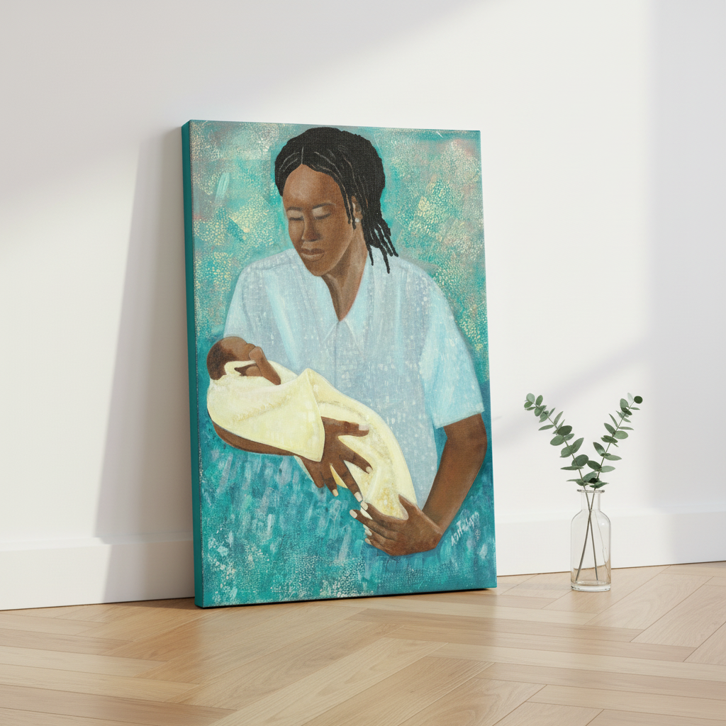 Black Mother and Child Canvas Wall Art | African American Home Decor