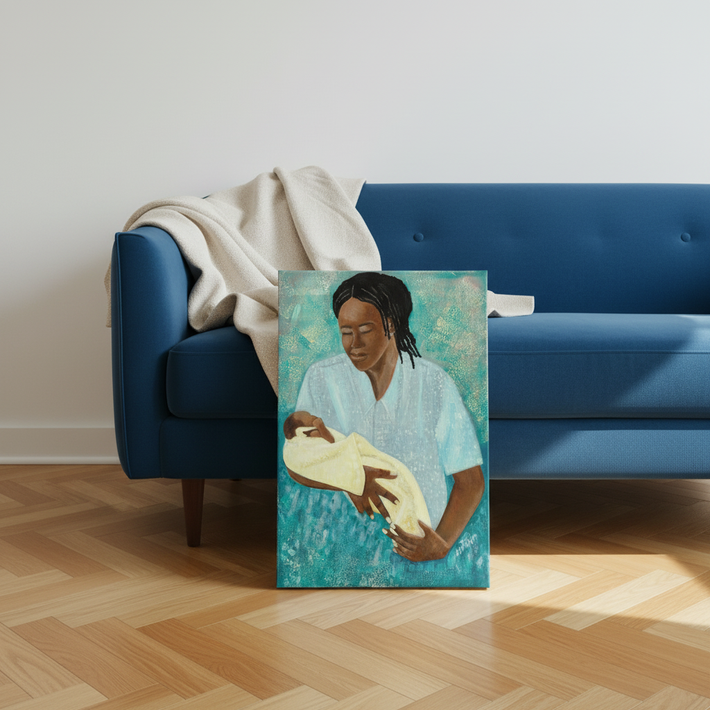 Black Mother and Baby Art | Maternal Love Wall Art - Loving Arms Fine Art Print