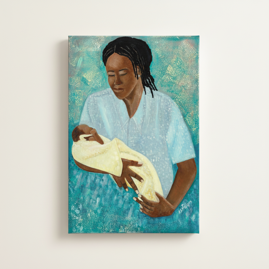 Black Mother and Child Canvas Wall Art | African American Home Decor