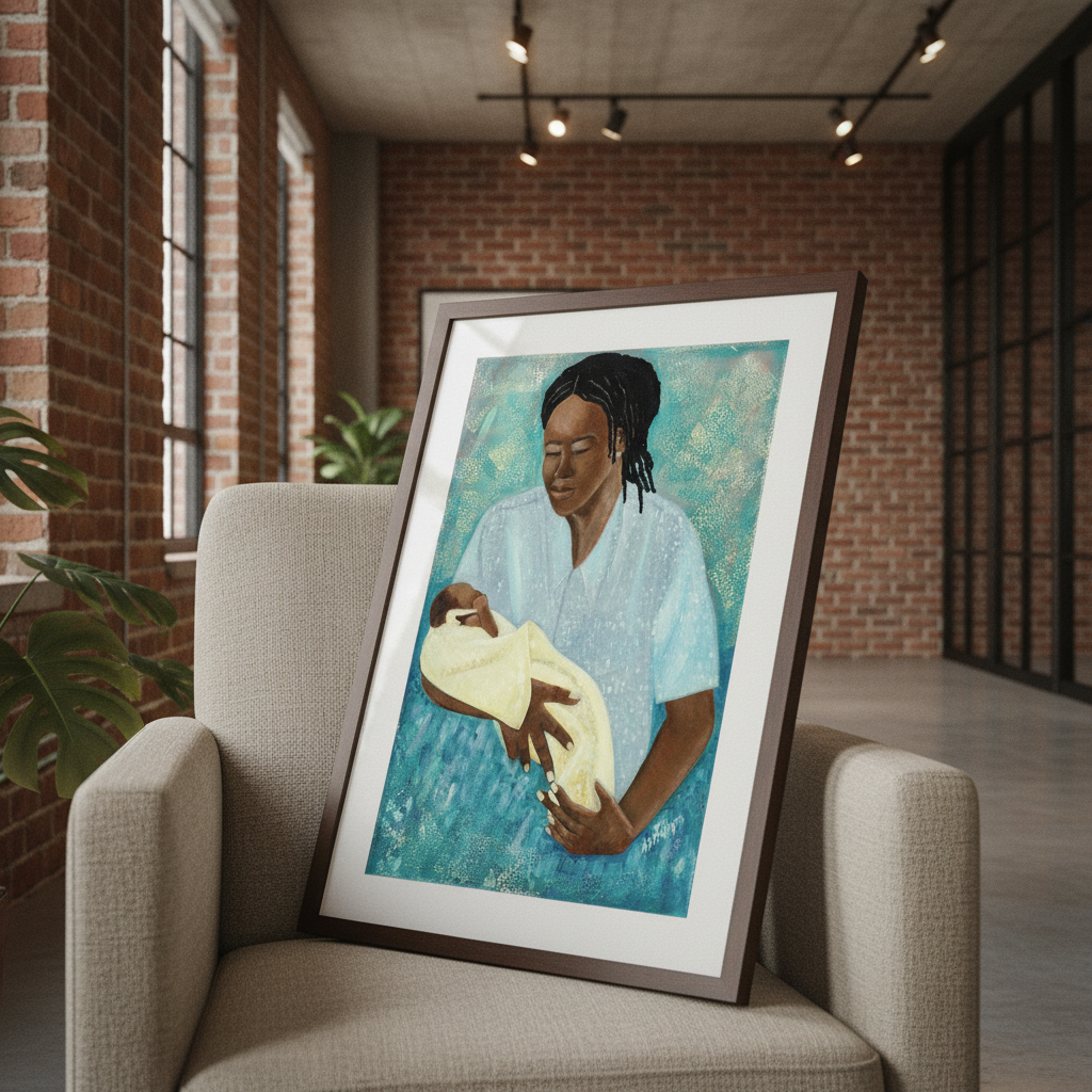 Black Mother and Baby Art | Maternal Love Wall Art - Loving Arms Fine Art Print