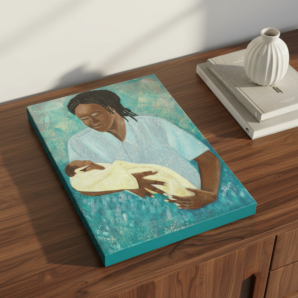 Black Mother and Baby Art | Maternal Love Wall Art - Loving Arms Fine Art Print