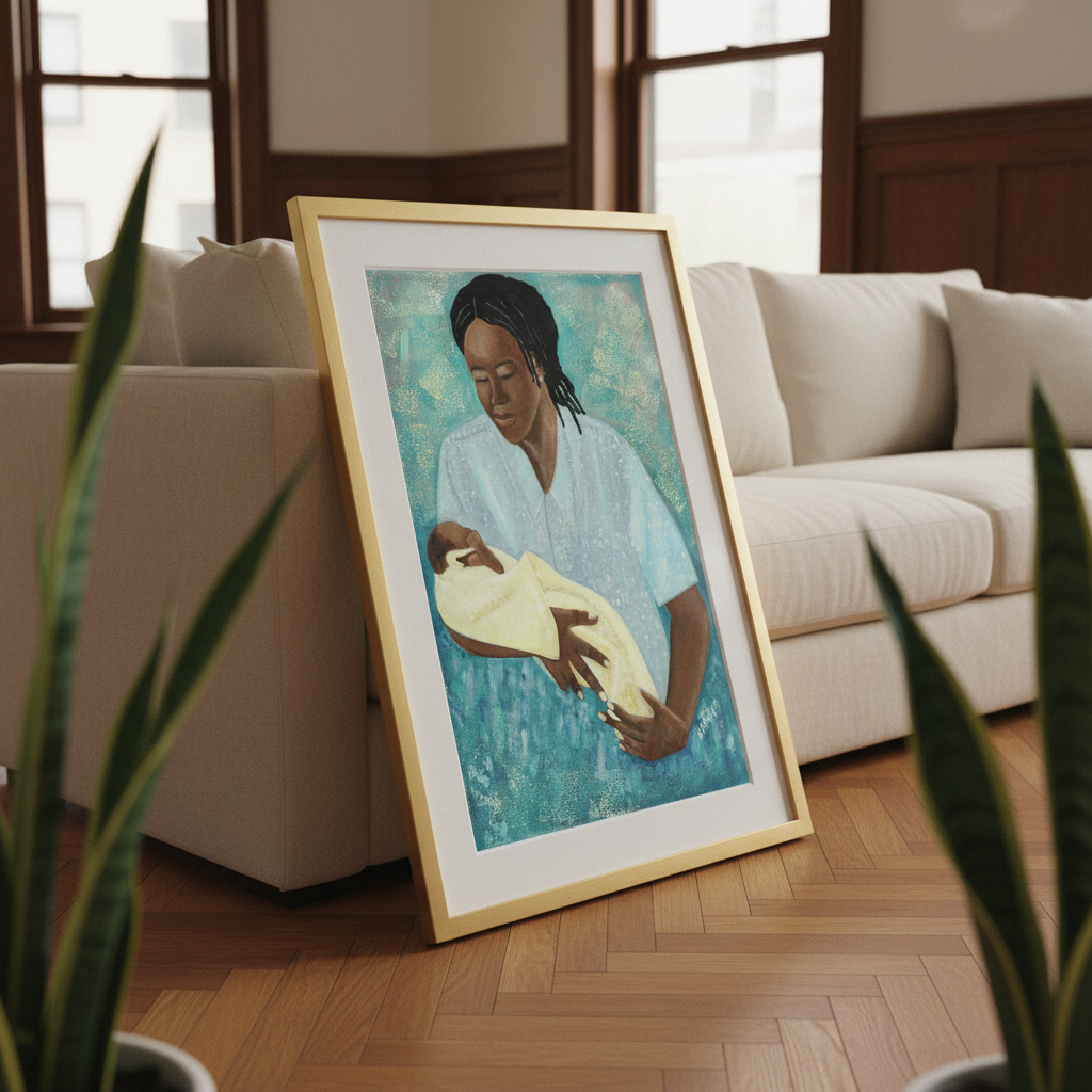 Black Mother and Baby Art | Maternal Love Wall Art - Loving Arms Fine Art Print