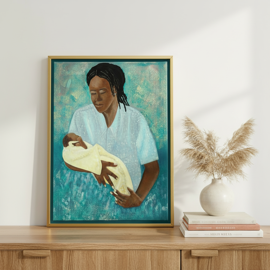 Black Mother and Baby Art | Maternal Love Wall Art - Loving Arms Fine Art Print