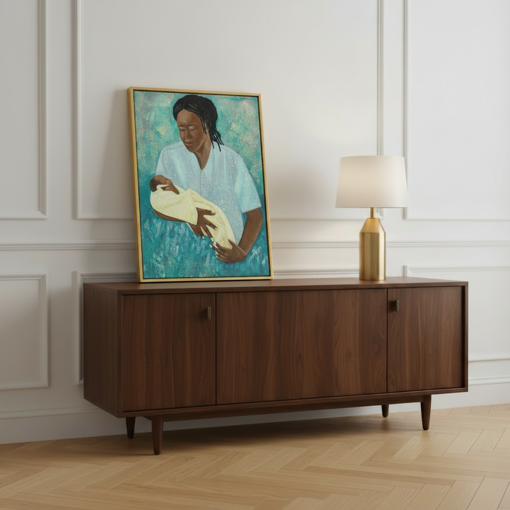 Black Mother and Baby Art | Maternal Love Wall Art - Loving Arms Fine Art Print