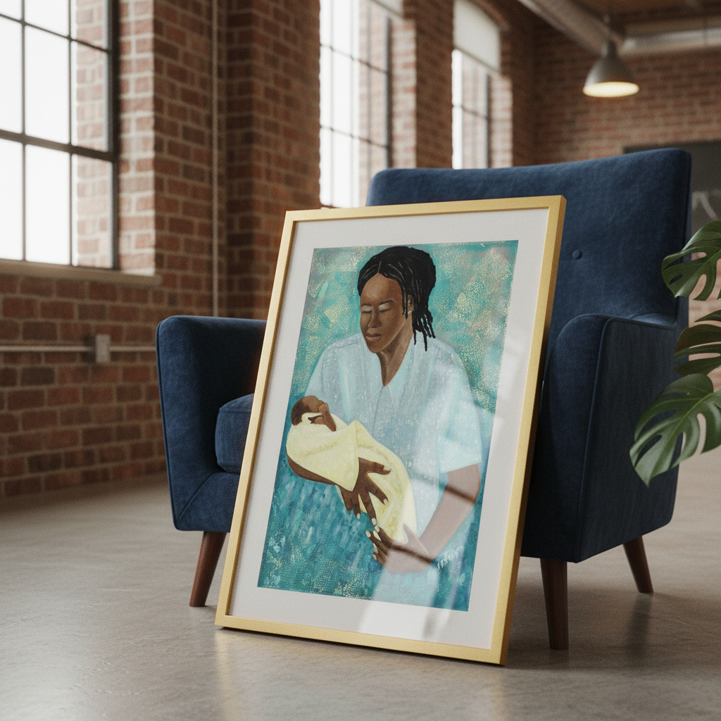 Black Mother and Baby Art | Maternal Love Wall Art - Loving Arms Fine Art Print